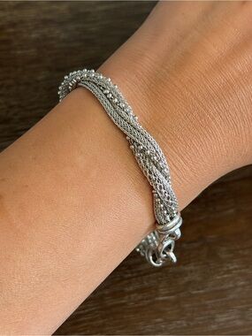 Roberto Magi Italian Sterling Silver 3-Strand Bracelet – Bead Mesh & Foxtail
